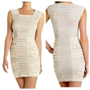 Ivory Mini Bodycon Cocktail Dress, Size Small